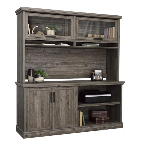 Sauder Aspen Post Commercial Office Credenza, W: 65.12" x D: 19.29" x H: 29.72 ", Pebble Pine