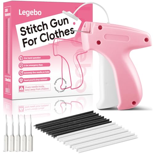 Legebo Upgraded Stitch Gun for Clothes, Handheld Quick Clothing Fixer, Clothing Tagging Gun for Home & Retail Use, Includes 12 Needles, 2000 Black & 2000 White Fasteners (Pink,2 Pack+4000 Fasteners)