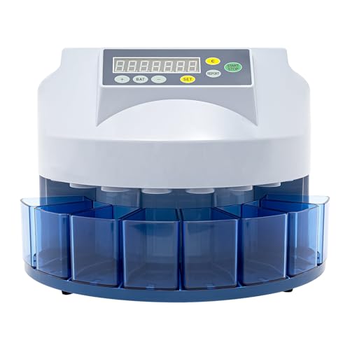 8 Slots Electronic Coin Sorter Coin Separator Machine with LED Display, Automatic Coin Counter Sorter and Wrapper for Shops, Homes Grey+Blue 45W 330 Units/min