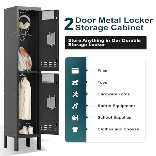 SAPITAL Metal Locker for Home, Dressing Room, 66" Steel Storage Lockers for Employees, Lockable Locker Cabinet with 2 Doors (Black)