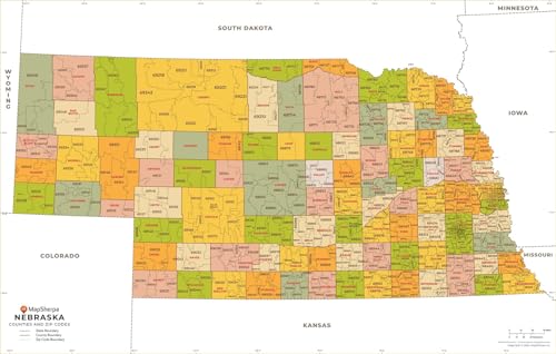 Nebraska ZIP Code Map with Counties - Large - 30.50 x 48 inch Poster - Front Lamination
