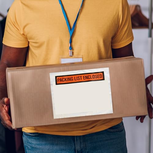 PSBM 1000 PCS 4.5 x 5.5 Inch Orange Panel Face Packing List Enclosed Envelopes, Invoice Packing Slips Pouch for Mailing Labels, Invoices, Documents and Slips
