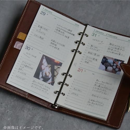 Raymay Fujii DP1410B Personal Organizer Da Vinci Oil Leather Pocket Size 0.6 inch (14 mm) Ring Genuine Leather Black