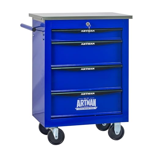 KEIKI 4 Drawers Tool Cart on Wheels,Multifunctional Rolling Tool Chest Tool Storage,Drawers Rolling Tool Trolley Organizer Tool Case for Garage, Warehouse, Workshop, Repair Shop (Blue)