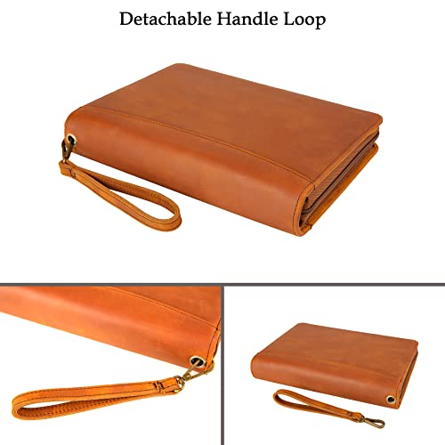 GZRHKJ A5 Genuine Leather Portfolio Notebook Binder, 6 Ring Binder Notebook Portfolio, Refillable Notebook A5 Planner Binder with Binder Pockets (Standard,Brown)