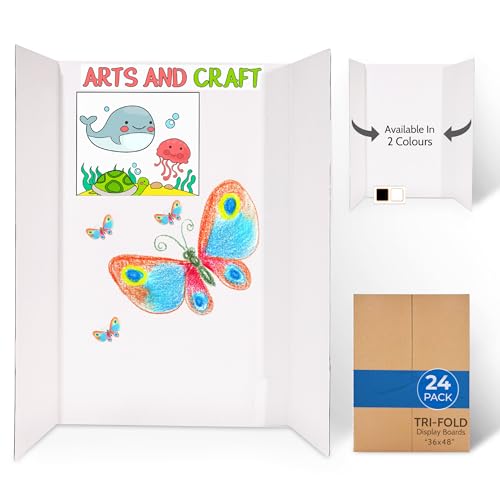 EPI Tri Fold Cardboard Display Board. Large 36 x 48in White Tri-fold Poster 24 Pack. Professional Presentation Boards with Rounded Corners for Science Fair Project, School and Business Presentations