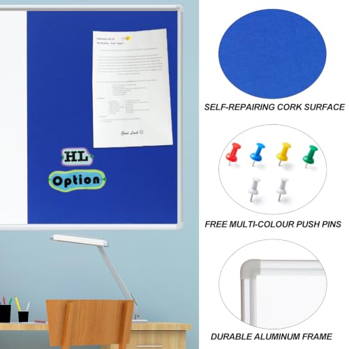 DEVELOP Large Magnetic White Board & Blue Cork Board Combo, 36 x 60 Inch (5' x 3') 2-in-1 Wall Mounted Dry Erase Board, Combination Blue Felt Bulletin Board with Marker Tray