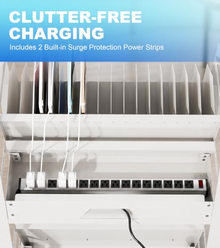 32-Device Laptop Charging Cart with 2 Power Strips and Wheels for Office