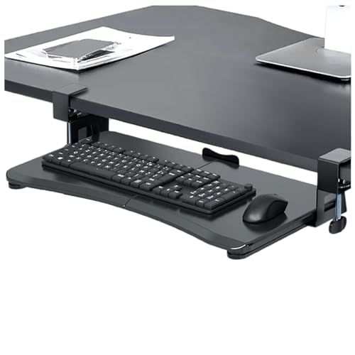 Black Keyboard Tray Under Desk, 25.6x11.8 Heavy Duty Computer Drawer, Ergonomic Keyboard Platform with C Clamp, No Drilling