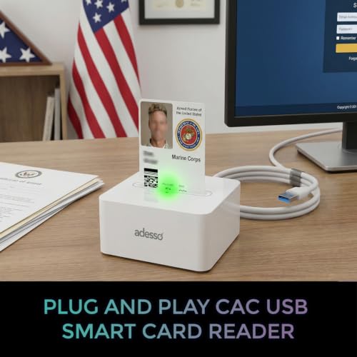 Adesso SCR-500 USB-C Desktop Smart Card Reader with USB-A Adapter
