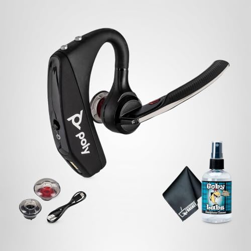 POLY Voyager 5200 Wireless Headset (Plantronics) - Single-Ear Bluetooth Headset w/Noise-Canceling Mic Bundle Including: Goby Labs Mic Cleaner, Electronic's Basket Fiber Cloth