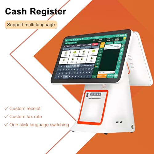 AETEREOS 15.6 Inch Touch Screen Cash Register, All-in-One POS System for Small Business with 8GB RAM 128G SSD, for Retail & Restaurant, Built-in Receipt Printer Black-Singlescreen