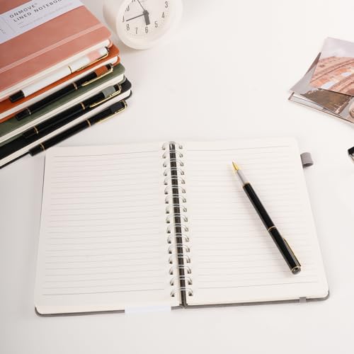 OnMove Spiral Notebooks Journal for Women Men 12 Pack Bulk Leather Hardcover with Pen Holder A5 160 Pages 100 GSM Thick Paper for Work School Lined Brown