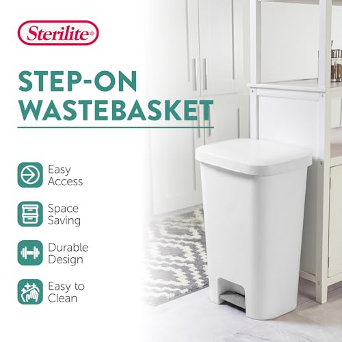 Sterilite Rectangular Step On Kitchen Wastebasket, 11.9 Gal, White, 12-Pack