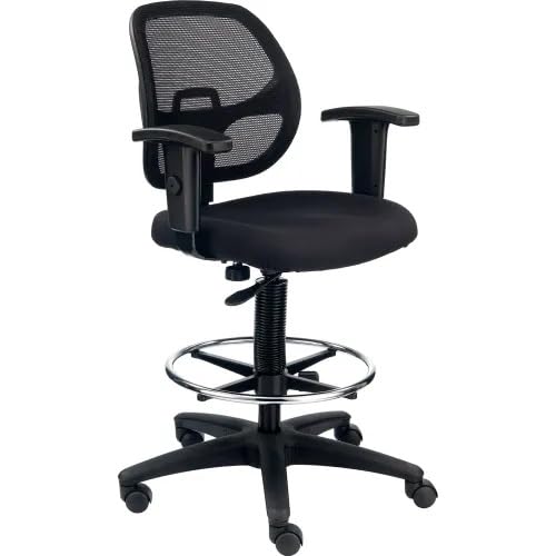 Adjustable Drafting Stool with Mesh Back – Ergonomic Office Drafting Chair with Footrest, Armrests & Height Adjustment (Black)