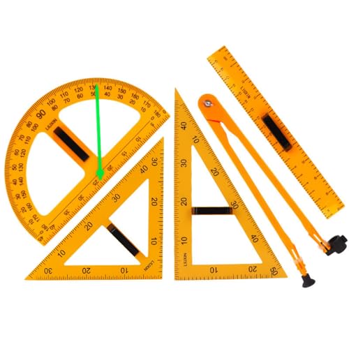 Magnetic Triangular Scale Ruler Set Drafting Tools Mathematics Protractor Pencil Compass, Math Geometry Classroom Teaching Measurement Set Oversized Ruler (4-pcs Ruler Compass Protractor)