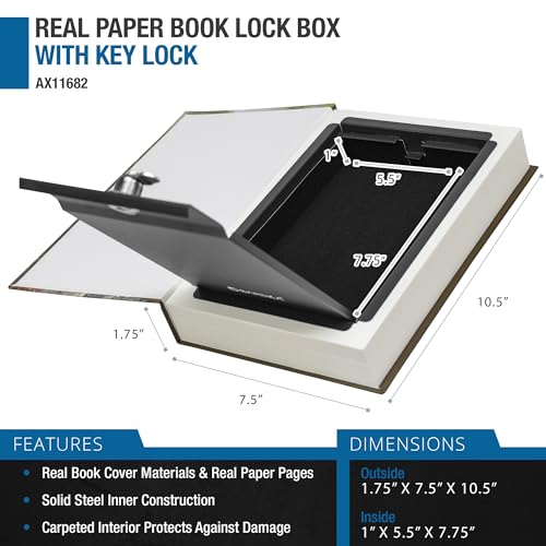 Barska Hidden Book Safe – Real-Look Pride and Prejudice Diversion Lock Box with Key Lock – Secret Safe for Home, Office, Travel – Portable Steel Storage for Cash, Jewelry, Valuables