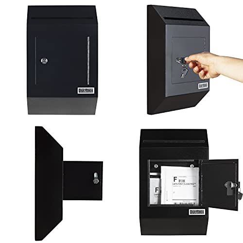 Durabox Drop Box Deposit Safe 10 x 4 x 16” Heavy Duty Steel with Slim Profile Wall Mailbox with Wide Deposit Slot for Letters, Documents Checks and Cash for Home, Office & Commercial (W300) (Black)