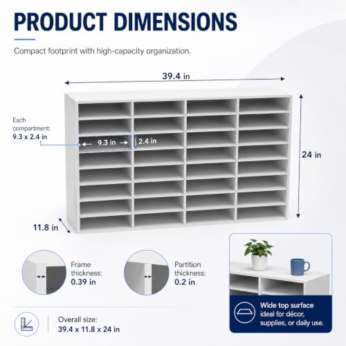 NTNOEA 36 Compartment Literature Organizer, Large Mail Sorter Cabinet with Adjustable Shelves, 176 lbs Load Capacity, Desktop File Mailbox