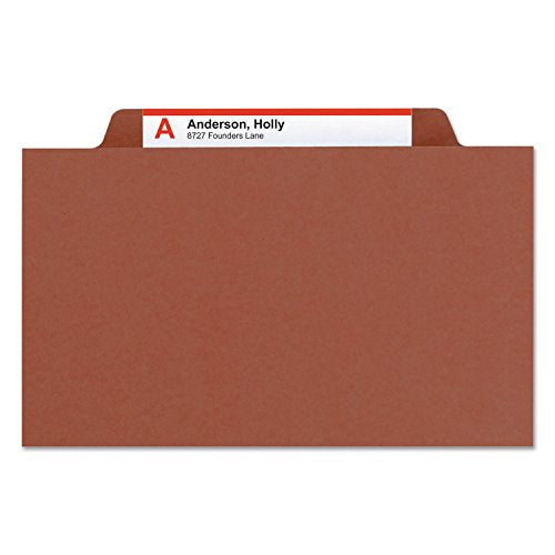 Smead Pressboard Classification File Folder with SafeSHIELD Fasteners, 1 Divider, 2" Expansion, Legal Size, Red, 10 per Box (18775)