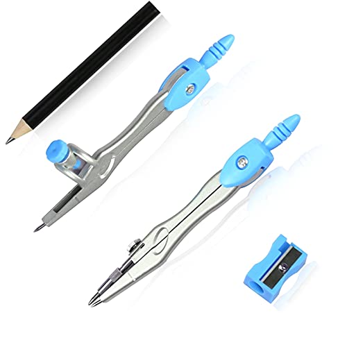 JDXQBLD Compasses Math Geometry Kit - 10 Pieces Per Set Student Compasses Geometric Set High Precision Professional Metal School Compass Drawing Set Measuring Tools，Color Blue