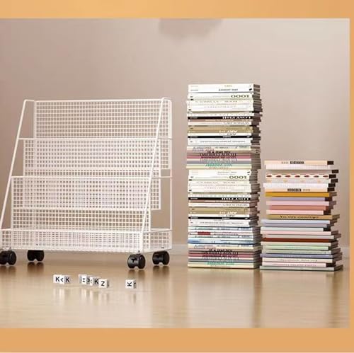 Book cartRolling Book cart Metal 4 Tier Rolling Utility cart Heavy Duty Rolling File cart White for Office, Home, School, Classroom,Library