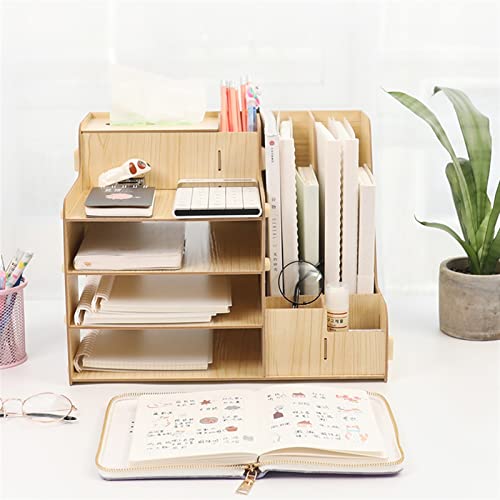 USZWBY File Desk Organizer File Rack Office Desktop Sundries Storage Rack Folder File Holder Storage Box Drawer Bookshelf Dormitory Desk Rack Wooden Office Supplies File Holder