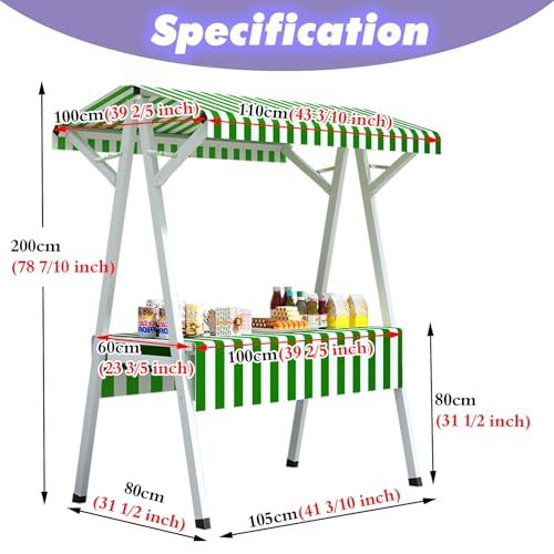 MLYAYE Retail Display Stand Red Green for Vendor Booth, Portable Carbon Steel Folding Shop Concession Stall Shelf with Awning & Tablecloth for Selling Food/Market Vending(Red,L 43 inch)
