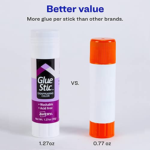 Avery Glue Stic, Disappearing Purple, 36 Grams, 72 Glue Sticks