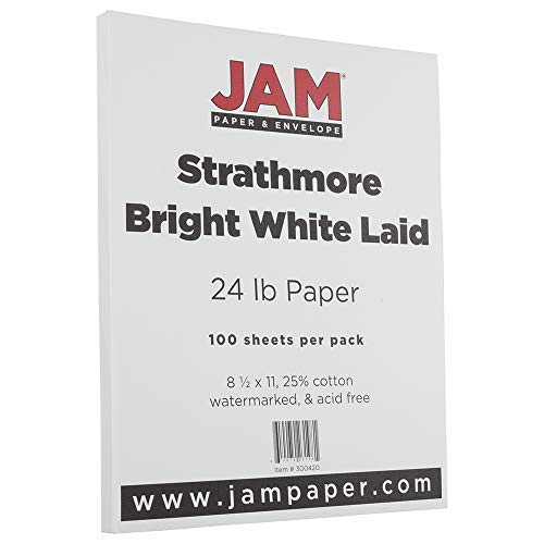 JAM PAPER Strathmore 24lb Paper - 90 gsm - 8.5 x 11 - Bright White Laid - 500 Sheets/Ream