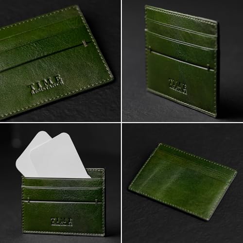 Time Resistance Credit Card Case - Leather Business Card Holder - Italian Handmade Card Organizer (Green)