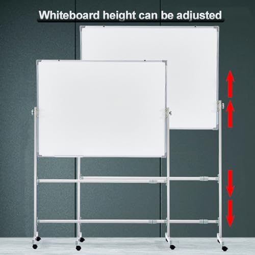 XAWSOP Double-Sided Mobile Whiteboard-Aluminum Frame, 360° Reversible Magnetic Dry Erase Board -Height Adjustable for Home Office School (60x90cm)