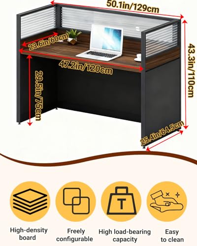 1-person Office Cubicle Desk Workstation w/Mute Privacy Panels, Dark Walnut