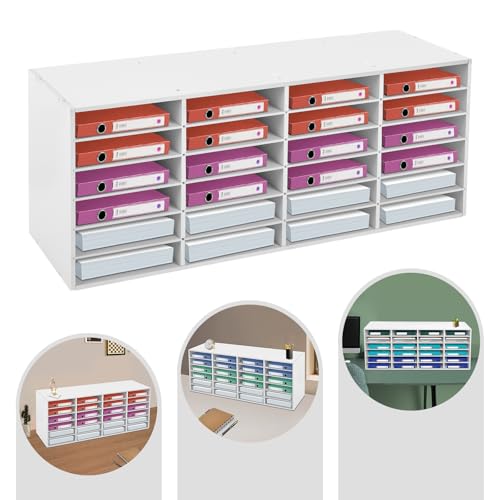 WUSILILU 24 Compartments Paper and Mail Organizer, 39.4 * 11.8 * 16.5in 6 Tier Literature Organizers, Office Mailbox File Sorter Tiered Shelf for Home, Library, Office, Classroom, Craft Room