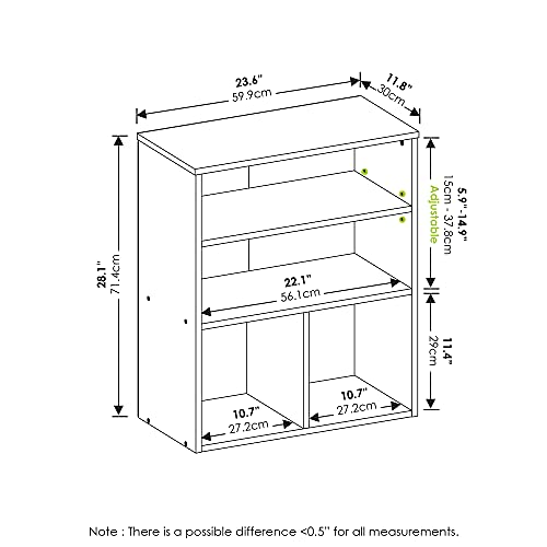 Furinno PASIR Book Shelf, 3-Tier Display Bookshelf with Adjustable Shelf, Cube Storage Bookcase, 11.8 x 23.6 x 28.2, for Living Room, Bedroom, Home Office, Black Oak