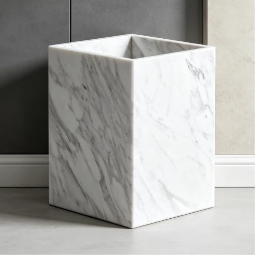 100% Marble Bathroom Trash Can, 2.4 Gallon/9.2 L Natural Stone Wastebasket