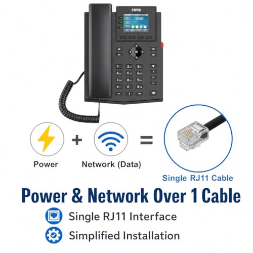 Fanvil X303 2-Wire VoIP Telephone, 2.4 Inch Colour Display, Compatible with Fanvil PN Switch