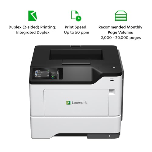 Lexmark MS631dw Monochrome Laser, Duplex (2-Sided) Printing: Integrated Duplex, Print Speed: Up to 50 ppm, Energy Star, 2.8 inch (7.2 cm) Color Touch Screen (38S0400)