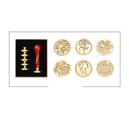 Stamps Korea Sealing Wax Stamp for Wedding Invitation Gift Cards Scrapbooking Material Package 6 Copper Heads + 1 Wooden Handle