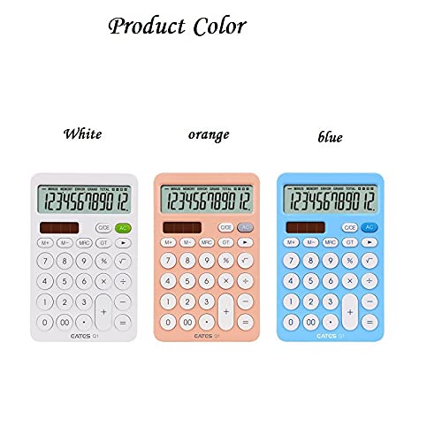NSUQOA 12 Digit Desk Calculator Large Buttons Financial Business Accounting Tool White Big Battery and Solar Power(E)