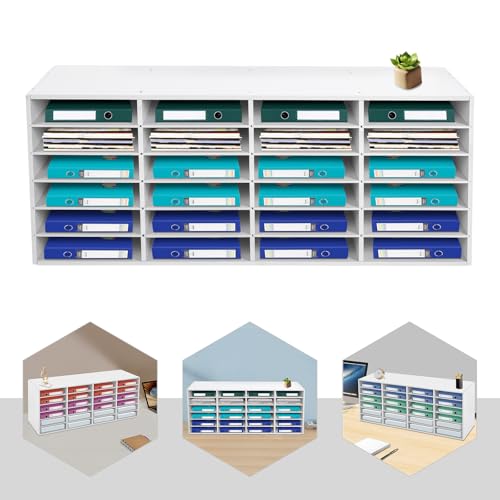 MARTEXBUY Classroom Mailbox, Literature Organizer, Desktop File Sorter Mail Center, Paper Storage Cabinet for Home School Office, 24 Compartments