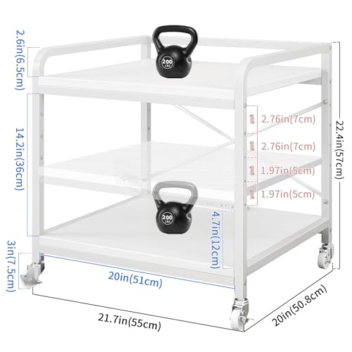 METYERRY Under Desk Printer Stand with Power Outlet, Adjustable Shelf,White