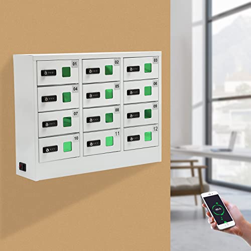 GSHIOIO 12-Slot Cell Phone Locker Charging Station Cold Rolled Steel Storage Station Lockers for Classroom with QC3.0 Fast Charging, Combination & Key Locks for Schools Office Gyms
