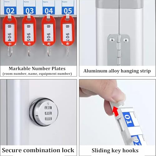 Laohucai Key Cabinet Key Lock Box Wall Mount, Aluminum Alloy Box Safe Storage Cabinet Large Capacity with Key Tags and Adjustable Hooks for Hotels Schools Businesses Real Estate Car Dealert(120 Key)