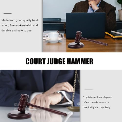 Wooden Gavel and Block Set with Base, Court Hammer Props Judge Costume Accessories for Lawyer & Courtroom Use Auction Hammer