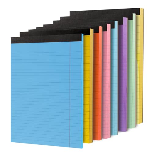 Thboxes 8 Pack Colored Legal Pads, Totally 400 Sheets Legal Pads 8 x 11.5inch College Ruled Writing Pads Wide Ruled Paper for Office, School, College, Professional