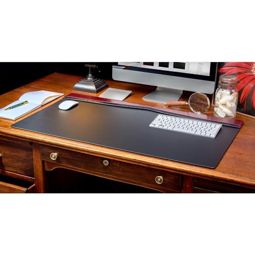 Dacasso 34" x 20" Burgundy with Black Trim Leather Desk Pad w/Top Rail - Executive Desk Surface Protector - Luxury Leather Blotter for Writing