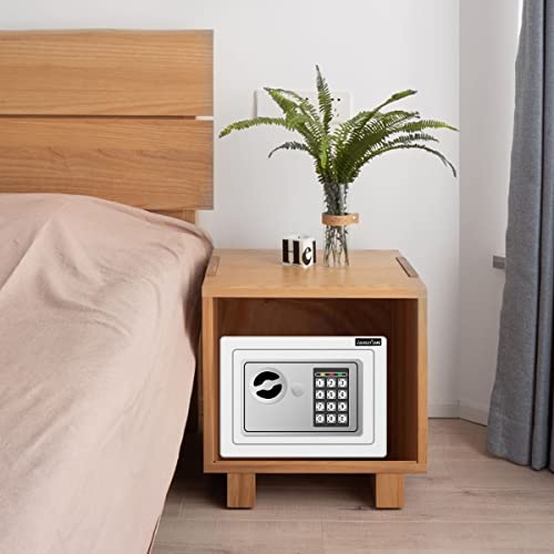 JUGREAT Safe Box with Induction Light,Electronic Digital Security Safe Steel Construction Hidden with Lock，Wall or Cabinet Anchoring Design for Home Office Hotel Business 0.23 Cubic Feet White