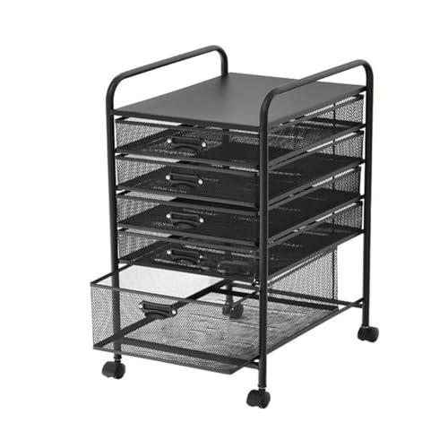 DJVHSRI Metal Rolling Cart with Wheels Mobile Device Storage Rack Large Files Storage Rack for Book, Tablet, Classroom, Office and Home,Black-35.2X47.9X61Cm