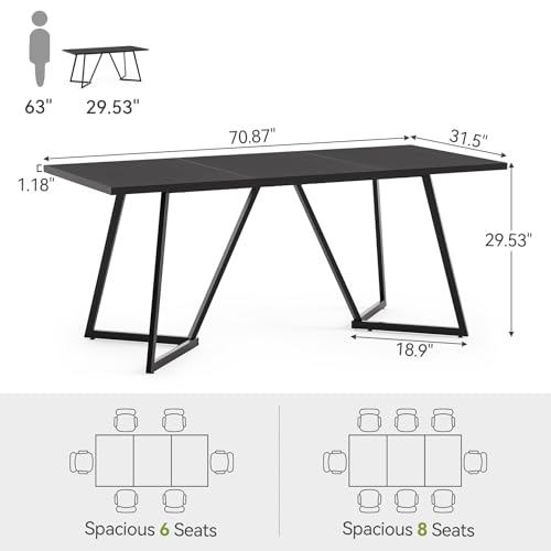 LITTLE TREE 70.86-Inch Conference Table for 8, Black Conference Room Table with Metal Base, Modern 5.9 ft Rectangular Table for Boardroom, Meeting, Conference Room